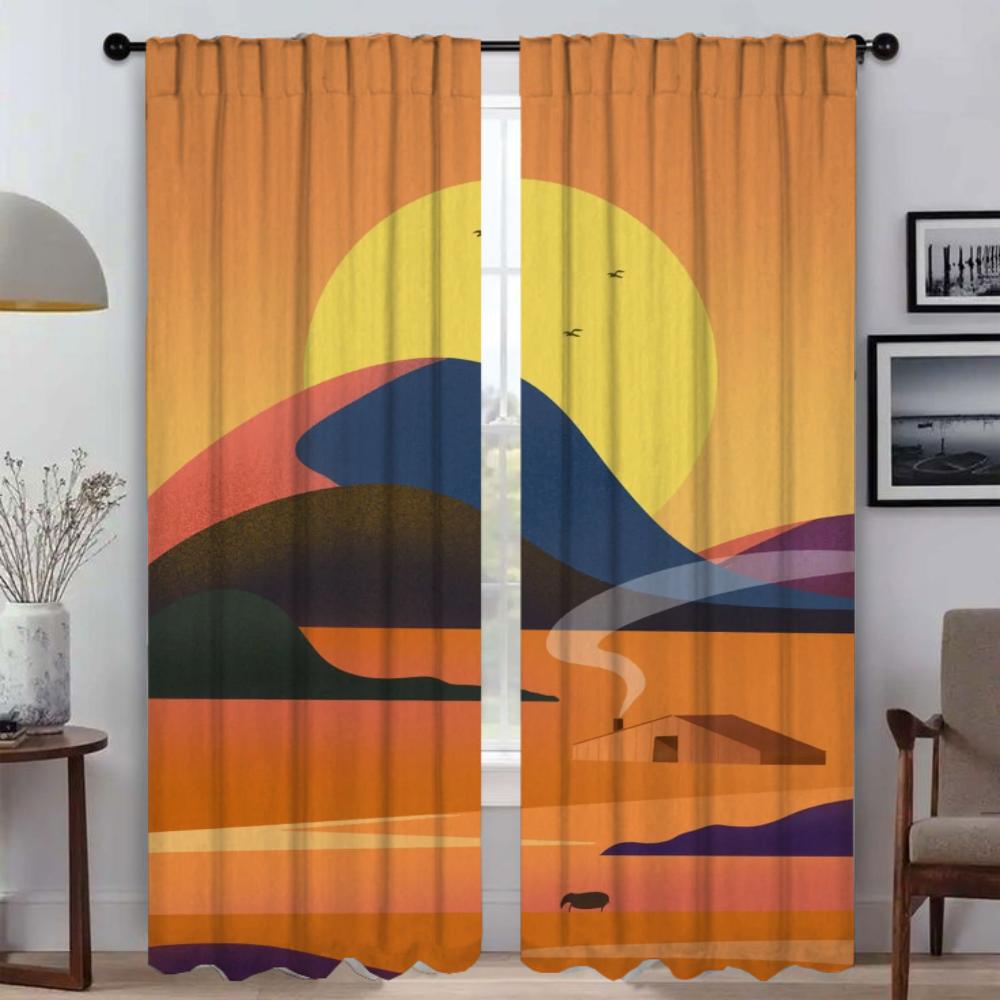 Исцеление — это закат. Оконная штора для комнаты 2. Панельные шторы для спальни. Оттенки. Разделение. Домашний интерьер. Шторы. Гостиная. Камера.