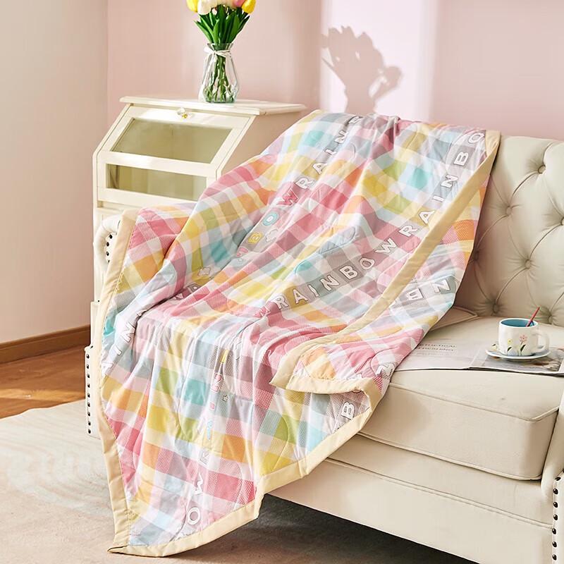 Red Dragonfly Rainbow Plaid Summer Fiber Quilt