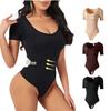 Butt-Lifting, Waist-Cinching, Tummy-Flattening Seamless Short-Sleeved Thong Shapewear Bodysuit