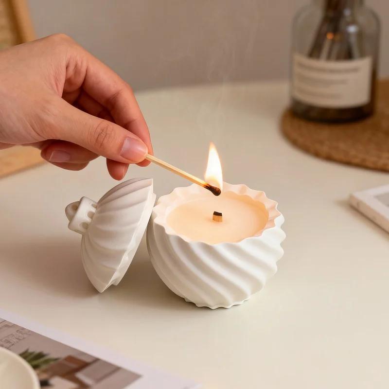 Силиконовая форма для банки со свечой в полоску DIY Рельефная коробка для хранения с крышкой Формы для цемента, гипса, смолы Ручная работа Праздничные настольные украшения