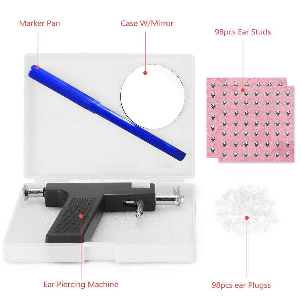 Stainless Steel Body Piercing Tool Kit Professional Ear Nose Navel Piercing Machine with Ears Studs