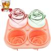 3D Large Ice Cube Trays Rose Ice Molds 4 Giant Cute Flower Shape Ice Silicone Mould For Cocktails Juice Whiskey Freezer