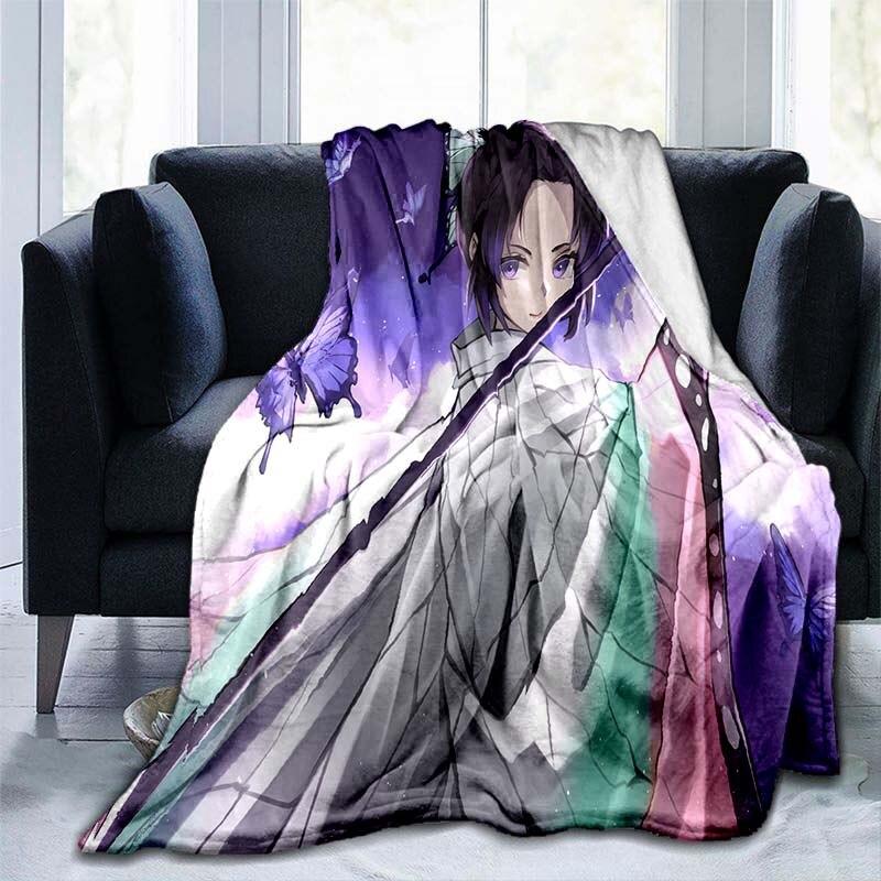 Devil's Blade Anime Home Textile Demon Slayer Kimetsu No Yaiba Kamado Tanjirou Nezuko Double Plush Lamb Down Blanket Bedding