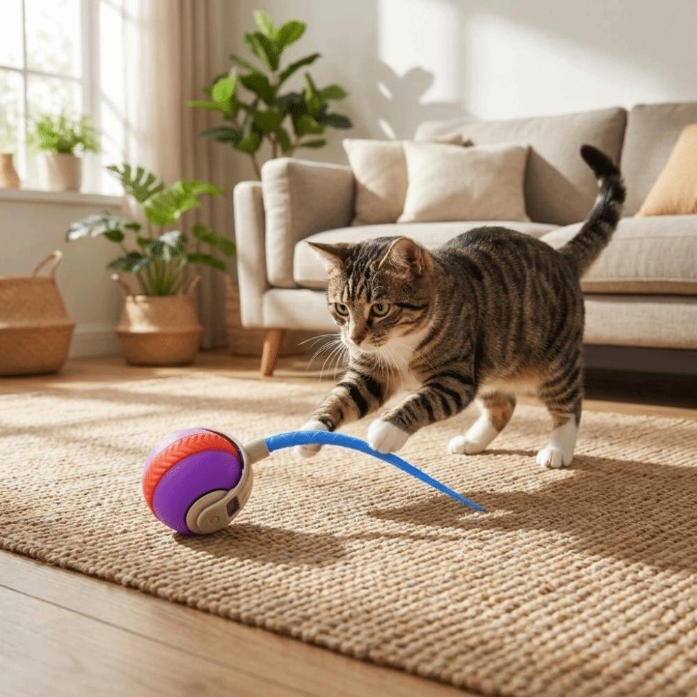 Adjustable Cat Teaser Ball Small Tail Electric Cat Teaser Interactive Cat Toys Energy-Consuming