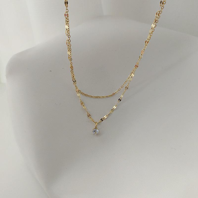 Ожерелье из титановой стали с бриллиантами «Водяная волна» от French Double-Layer - Высококачественная цепочка на ключицу для женщин