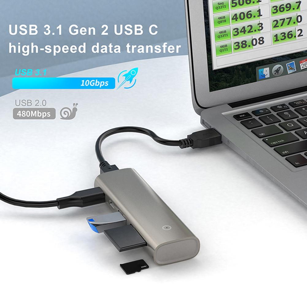 Ноутбук Настольный ПК Концентратор USB 3.1 Gen2 Hub 6 в 1 Мульти-разветвитель Адаптер USB Type C Док-станция для TF-карты 10GbpsAA