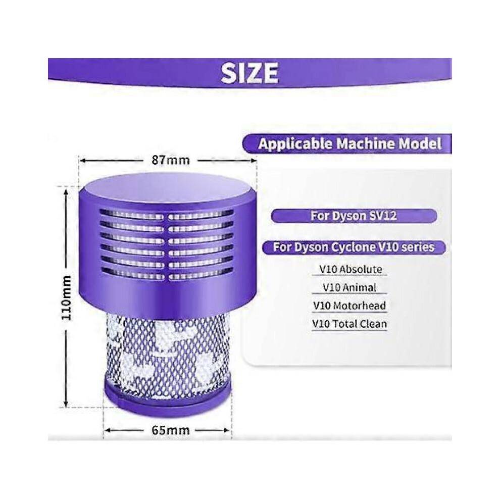 4 Pack V10 Dyson Filter Replacement Reusable Vacuum Filter for Dyson SV12 V10 Cyclone Series, Absolute, Animal, Motorhead, Total Clean, Replace Part N