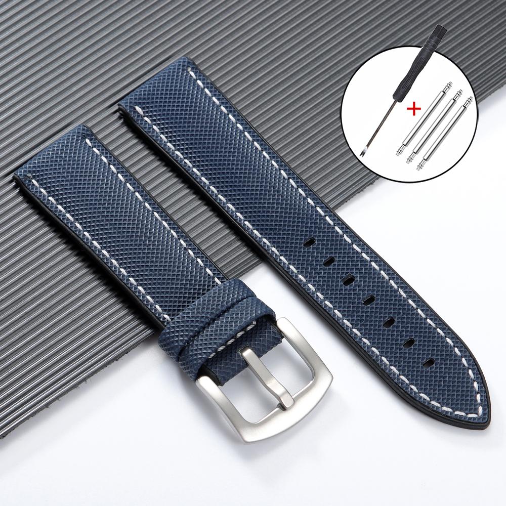 20 мм 22 мм 24 мм Премиальный силиконовый ремешок для часов Серебряная пряжка Водонепроницаемый Мягкий резиновый ремешок Прострочка Ремень Замена Универсальные часы