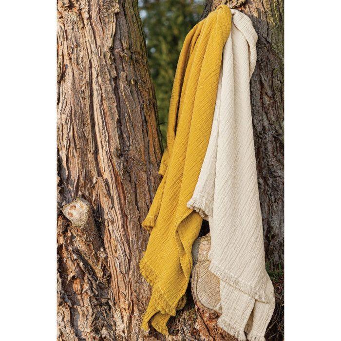 Plaid à franges "Brehat" Gaze de Coton stonewashed Toison d'or - Brehat Miel