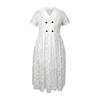 Vintage White Lace A Line Midi Dress for Women See Through Hollow Out Short Sleeve Button Up Gown