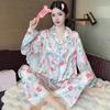 "Korean Ins-Style Imitation Silk Pajamas: Women's Long-Sleeve Cute Bear Dot Set"