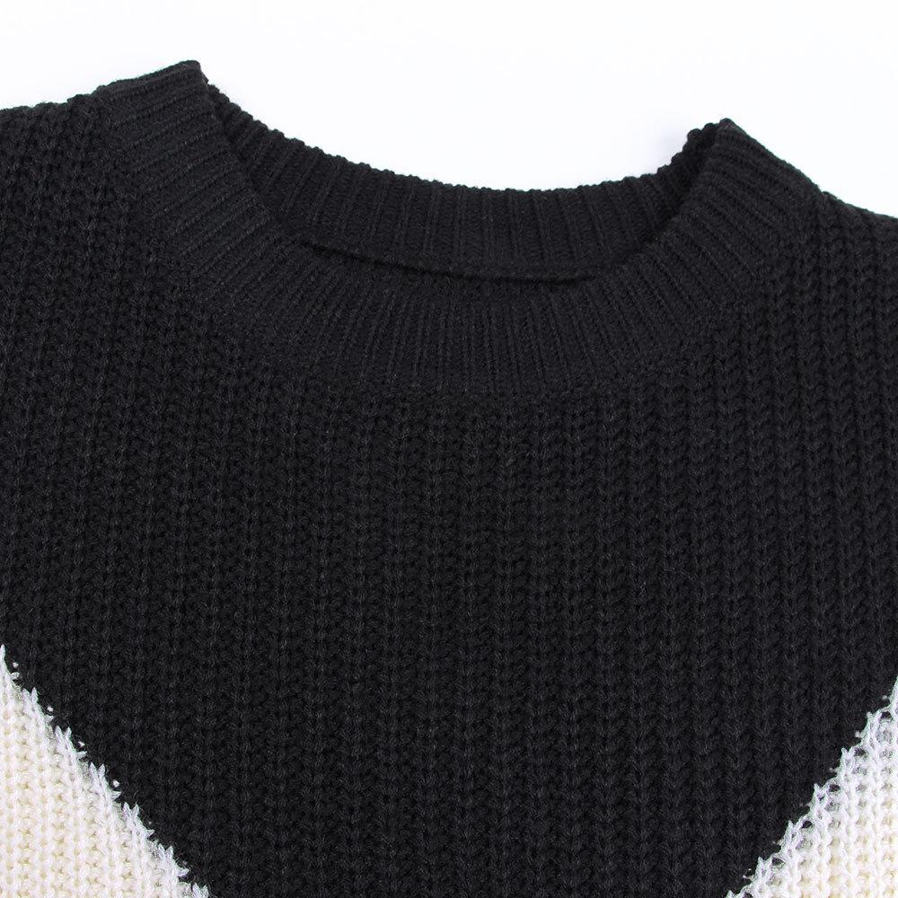 Женский свитер с круглым вырезом в стиле пэчворк, осенне-зимний