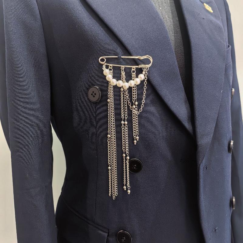 Metal Tassel Safety Pin Brooch, Long Chain Dangle Lapel Pin for Coat, Suit & Fashion Jewelry