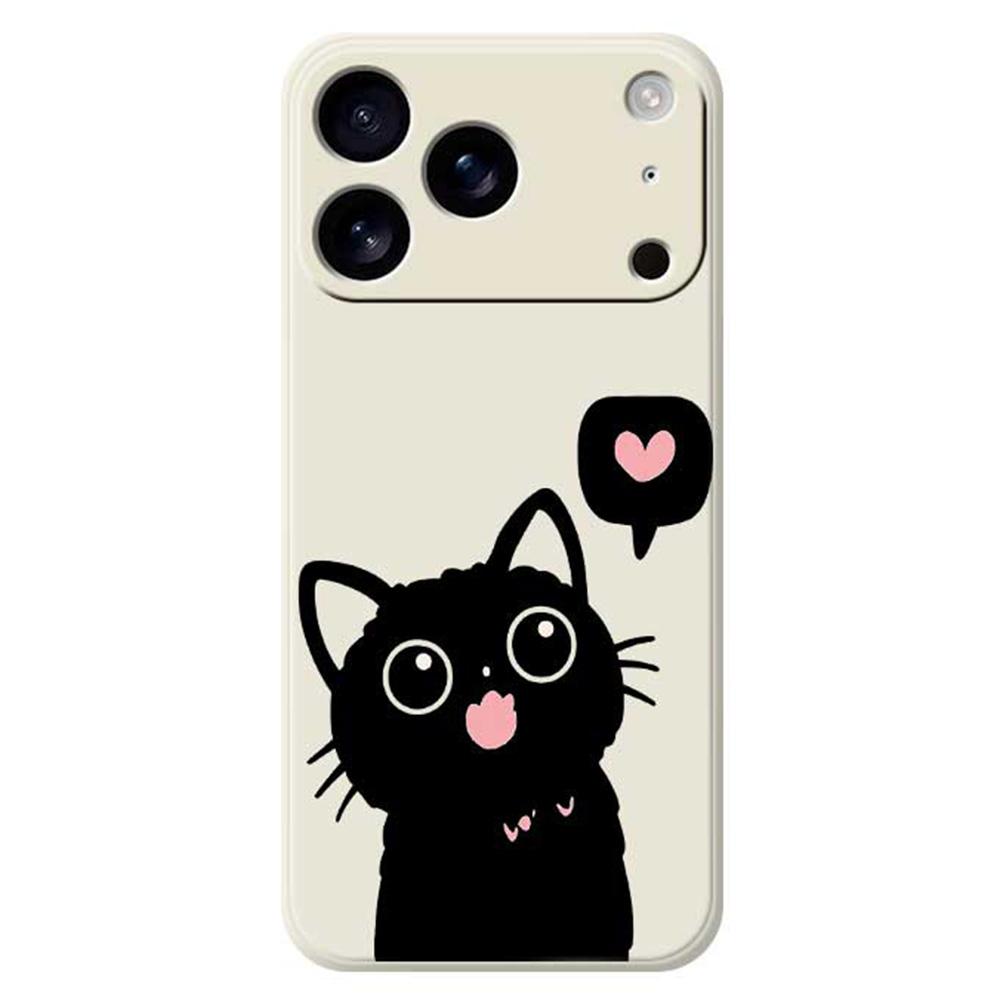 For iPhone 17 Pro Case Love Black Cat Pattern Printing Straight Edge TPU Phone Back Cover