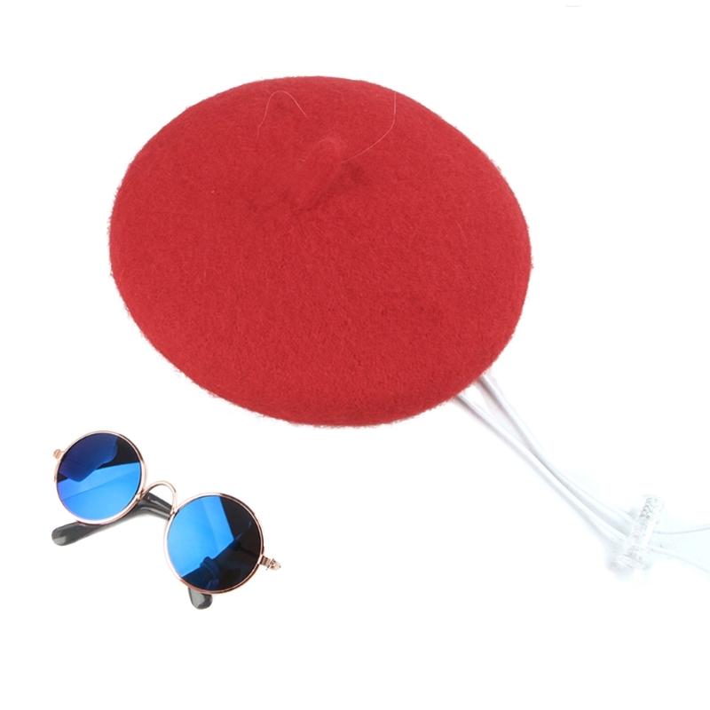 Комплект берета и солнцезащитных очков для питомца для косплей-вечеринки на Хэллоуин, модные аксессуары для костюма для кошек и собак, удобные