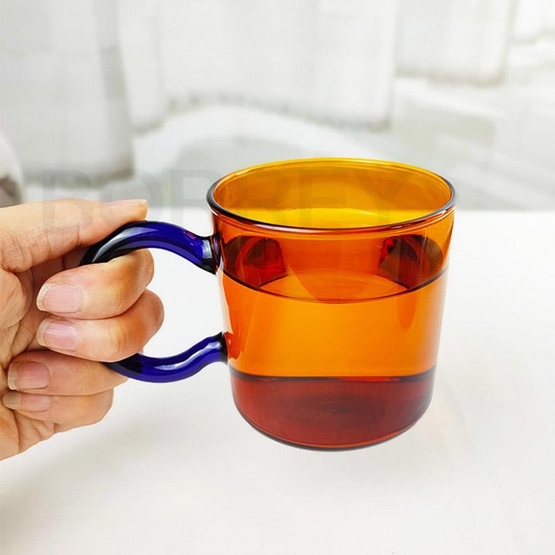 BORREY модная термостойкая стеклянная кофейная кружка янтарная чашка для молока офисная чашка для пары 250 мл цветное стекло с ручкой чашки посуда для напитков