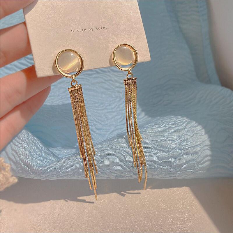 Корейские винтажные длинные серьги-капли с кисточками для женщин золотого цвета, геометрические модные ювелирные изделия класса люкс, подвесные