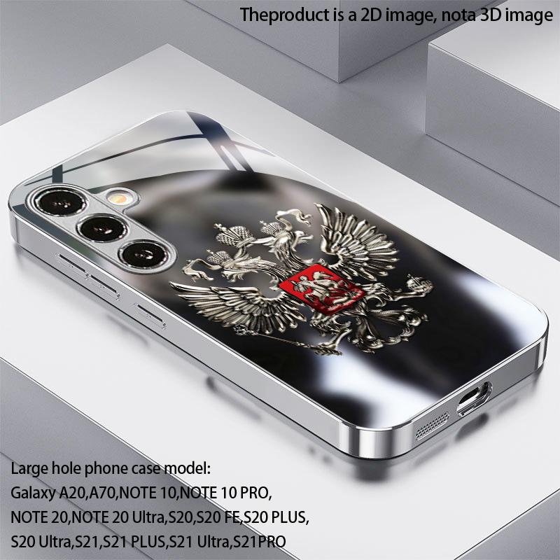 Серебряный Орел Узор Тени 2D Чехол для Телефона для Samsung S26 S25 S24 S23 S22 S21 S20 A56 A36 A16 - Электрооplated Стеклянный Защитный