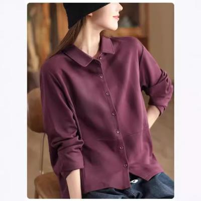 Женская осенняя модная рубашка с длинными рукавами в Корейском стиле, однотонная однобортная свободная винтажная рубашка