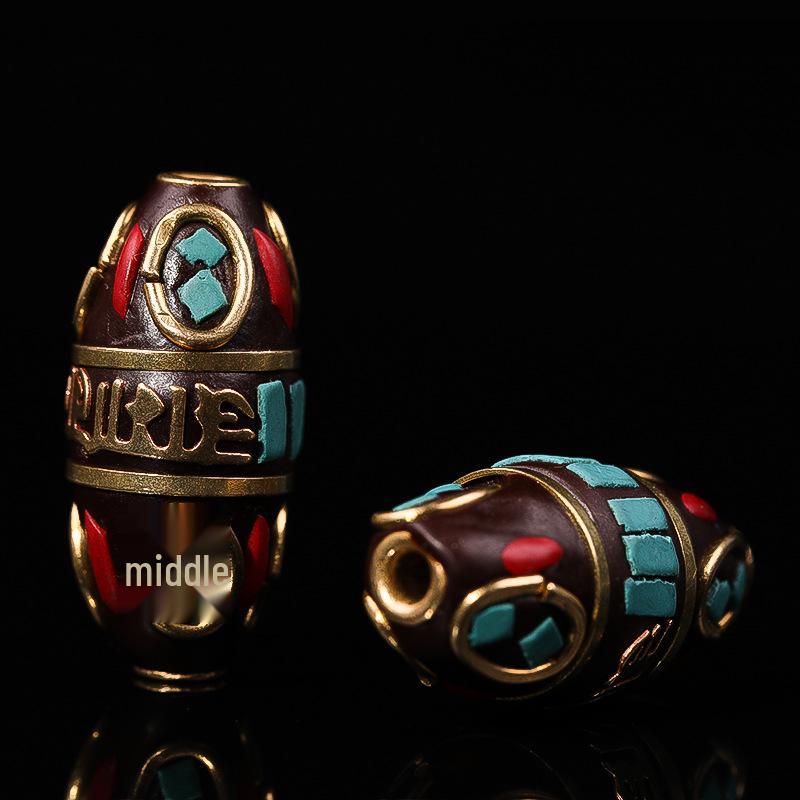 Nepal Six-Syllable Mantra Brass-Inlaid Spacer Beads for DIY Buddhist Rosary
