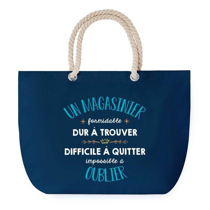 Sac de plage - PLANETEE - Grand format bleu anse corde - Coton - Personnalisable - Fabriqué en France