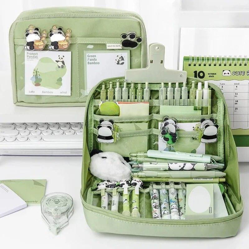 12-слойная грязеотталкивающая сумка-карандаш большой емкости с пандой, эстетическая школьная коробка, чехол для канцелярских принадлежностей, пенал на молнии, школьные принадлежности