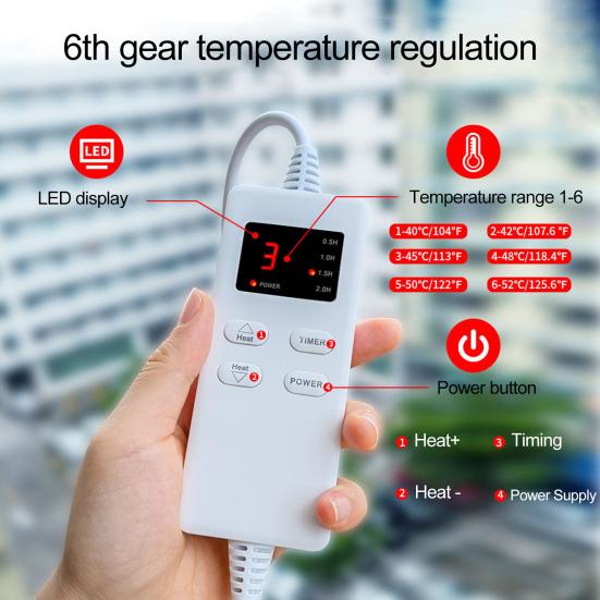 Heating Blanket Timing Function 6 Gears Rapid Thermal Temperature Control EU Plug LED Display Soft Electric Heating Pad for Home