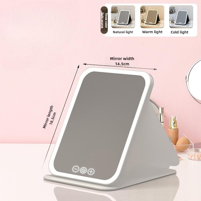 3Colors Foldable HD Makeup Mirror Intelligent Touch Control Adjustable Light LED Cosmetic Mirror Type-c Charging for Girls&Women