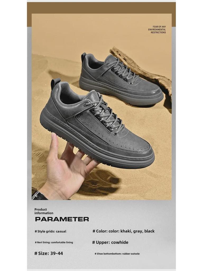 Мужские кроссовки на шнуровке из натуральной кожи с нескользящей подошвой 2024 года