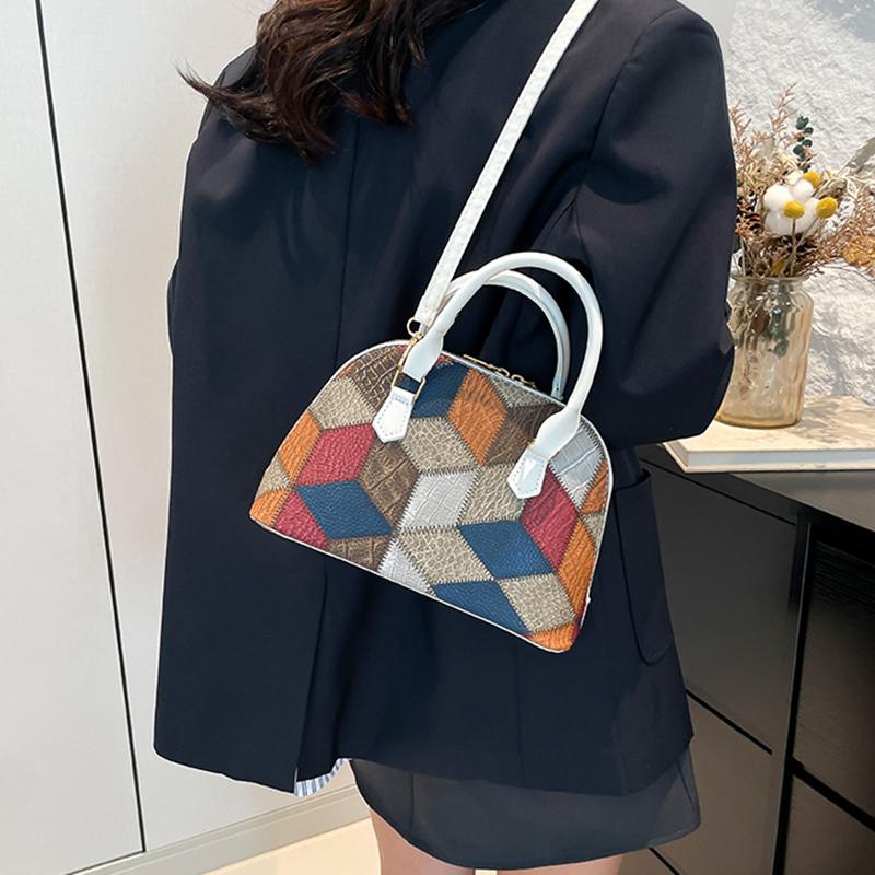 New Women Shell Crossbody Bag Contrast Color PU Leather Shoulder Bag Large Capacity for Shopping Small Handbags CLE