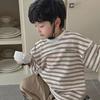 Футболка для мальчиков из хлопка в полоску с коротким рукавом, лето 2023 г., корейский стиль, свободный крой, модная, универсальная, красивая.