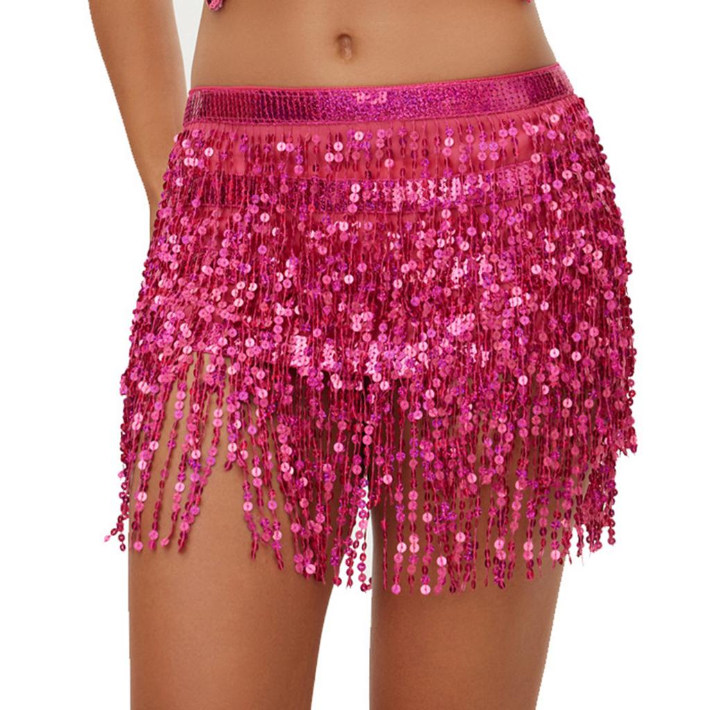 Women's High Waisted Sexy Sequined Half Skirt Waist Accessories Sequined Belly Dance Waist Scarf