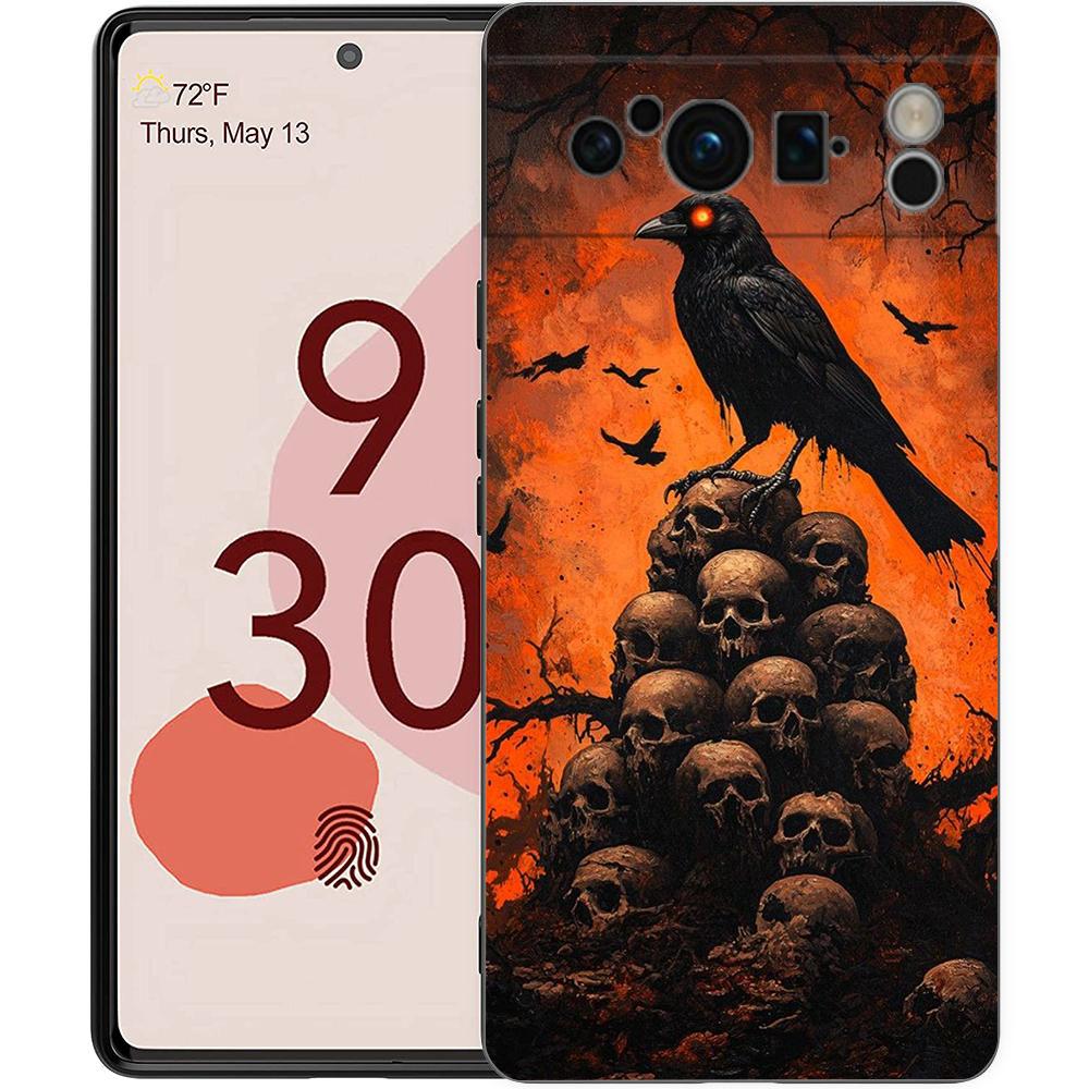 Raven Crow Skull Pattern Phone Case Cover for Google Pixel 9 8 7 6 7A 6A Pro Shockproof Soft TPU 9 Pro XL Shell Capas Fundas