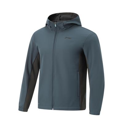 Мужская ветровка Li Ning с флисовой подкладкой, однотонная, с капюшоном и застежкой-молнией, темно-синяя, AFDU529-4