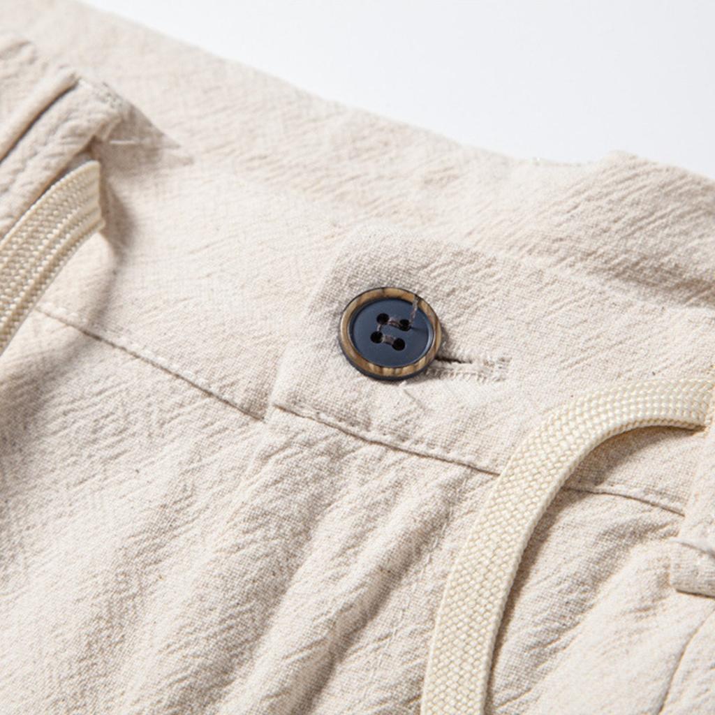 Мужские летние повседневные брюки на шнурке Мужские дышащие брюки из хлопка и льна