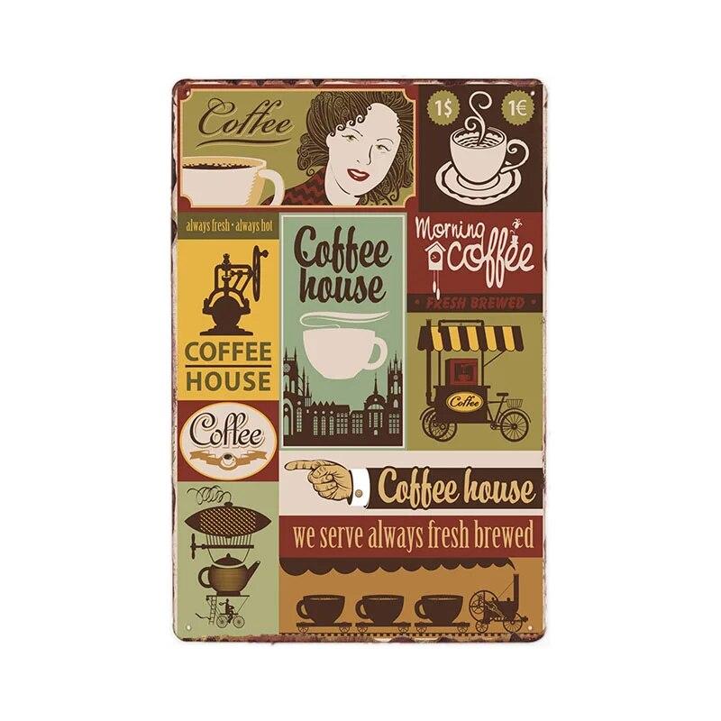 Retro Metal Coffee Tin Signs Cafe Shop Plaque Vintage Bar Pub Wall Decorative Poster Home Decor 20x30cm
