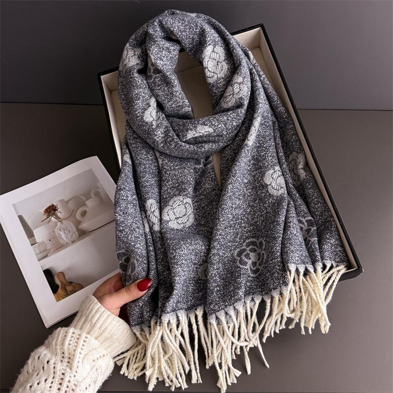 Elegant Floral Print Cashmere Scarf Women Warm Winter Pashmina Shawl Wrap Female Blanket Stoles Designer Ethnic Hijab Ramanda