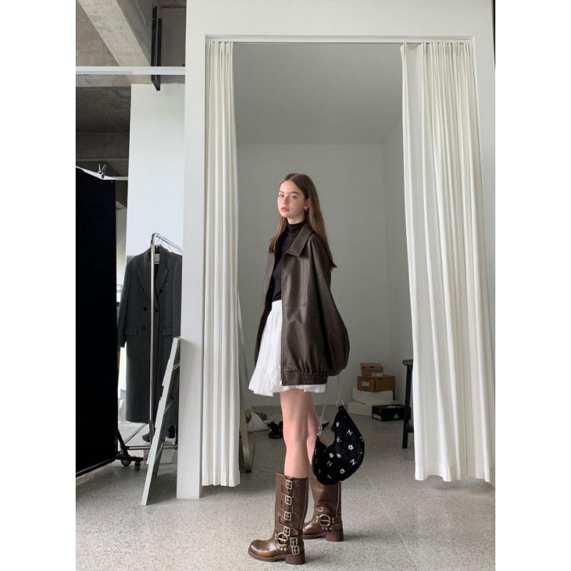 Vintage PU Leather Clothing New Korean Version Texture Loose Casual Handsome Motorcycle Jacket Women Cool Waterproof Soft Faux Leather Jackets