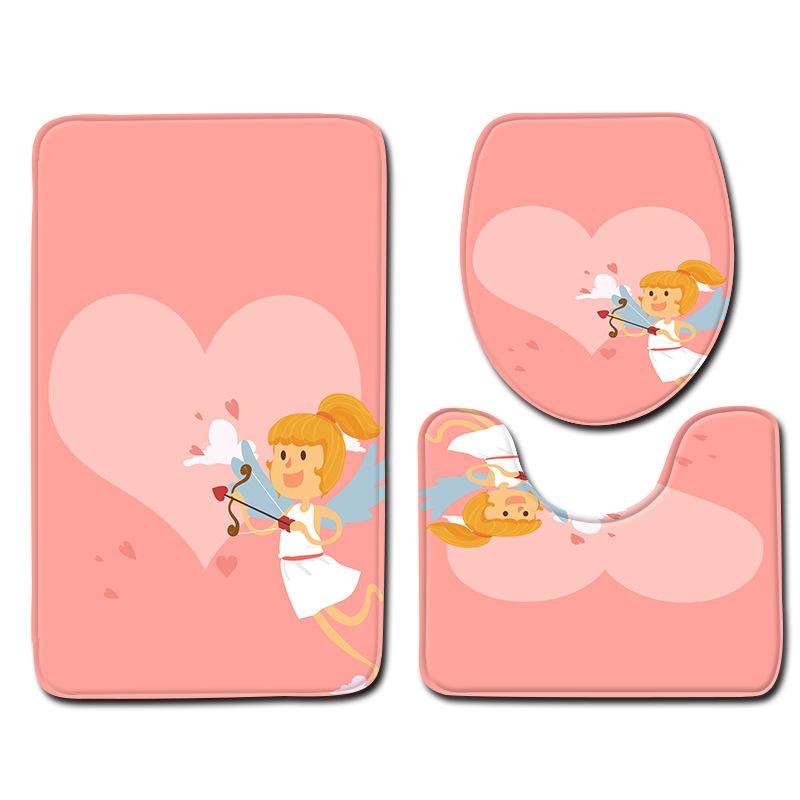 Romantic Valentine'S Day Bathroom Toilet Floor Mat 3-Piece Set