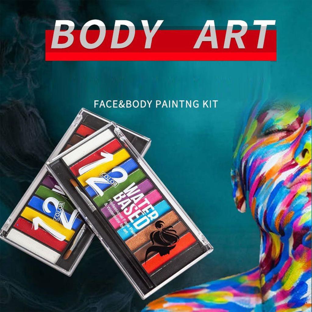 12 Color Vibrant Face Body Paint Set Includes Brush for Kids Adults Halloween Cosplay Clown Theater Makeup Carnival Party and Artistic Face Painting