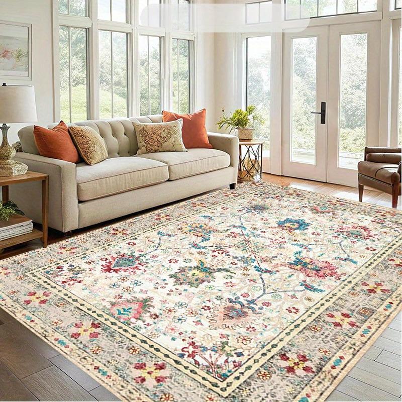 Bohemian Nordic Vintage Style Area Rug, Soft Carpet Non-Slip Backing, for Living Room, Bedroom, Study, Dining Room, Office Use