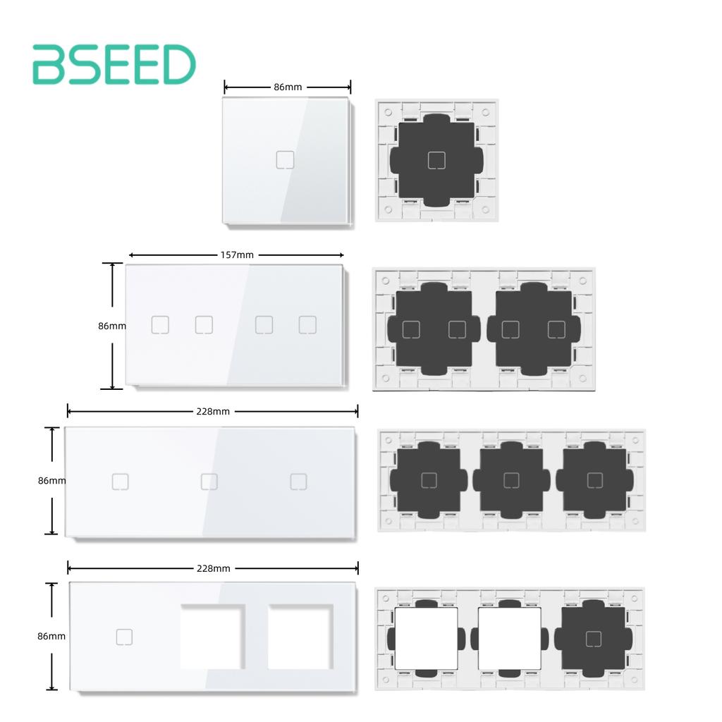 Bseed Переключатель на 1/2/3/4 клавиши с розеткой, только стеклянная панель, золотой, стандарт ЕС, серия Pearl Crystal Glass E Touch