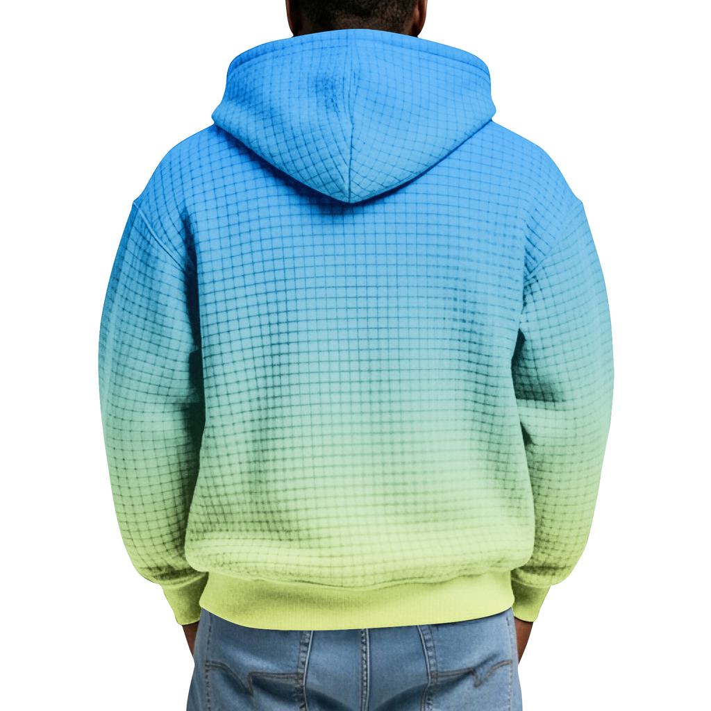 Мужской худи-пуловер в клетку с капюшоном на молнии до середины, со шнурком и принтом, повседневная спортивная толстовка