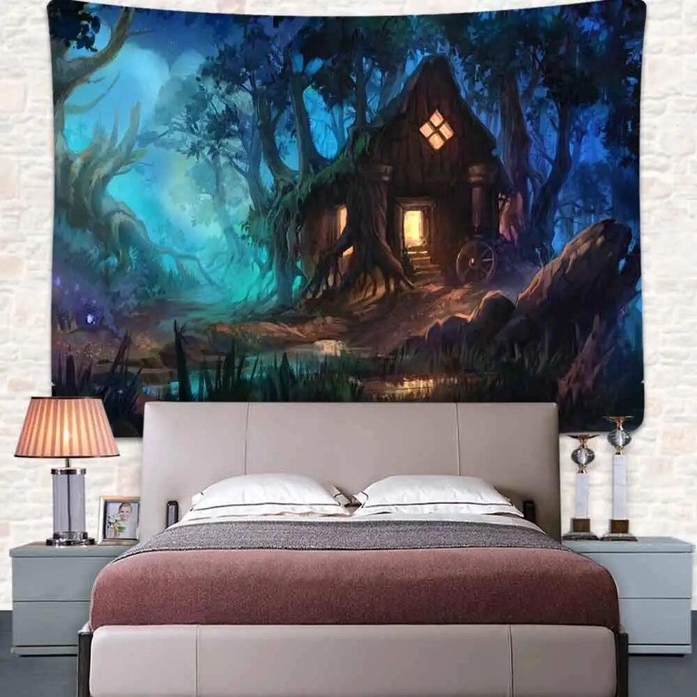 Волшебный лесной растительный гобелен, загадочная сцена мечты, настенный подвес для спальни, гостиной, общежития, украшение дома