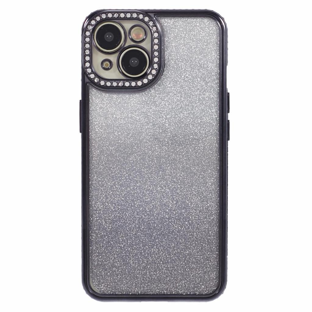 For iPhone 13 TPU Case Shiny Rhinestone Decor Gradient Protective Back Shell