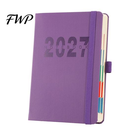 Elastic Strap Memo Book 2027 A5 Daily Planner, Vertical Grain Hardcover 320 Page Monthly Index Planner Schedule Notebook, English Calendar Organizer
