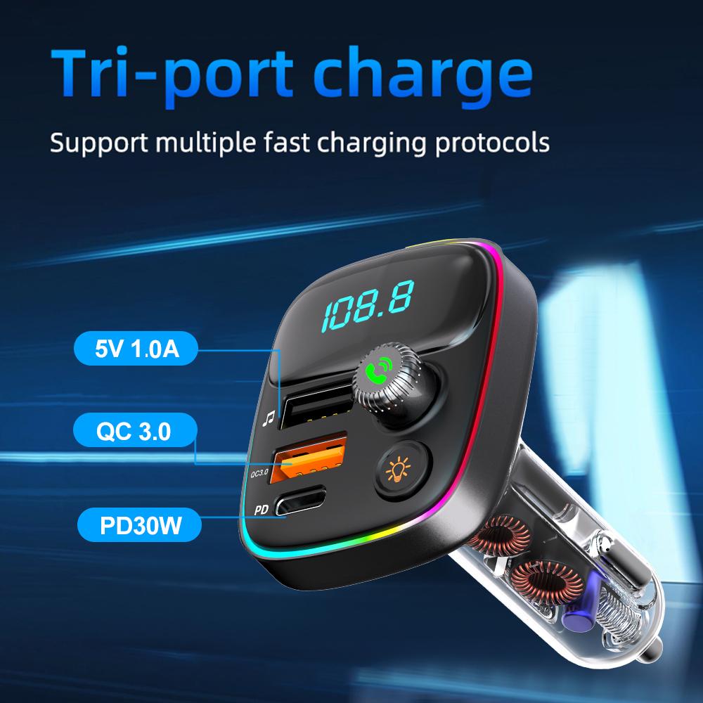 PD+QC3.0 Bluetooth FM-передатчик автомобильный радиомодулятор быстрое зарядное устройство двойной USB зарядное устройство для телефона RGB беспроводной комплект громкой связи MP3-плеер
