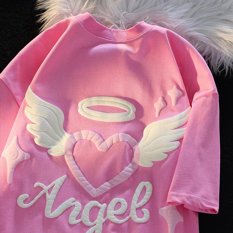 Винтажная свободная футболка в корейском стиле из пенопласта с принтом «Любовь», футболка с круглым вырезом и короткими рукавами, женский летний новый универсальный топ