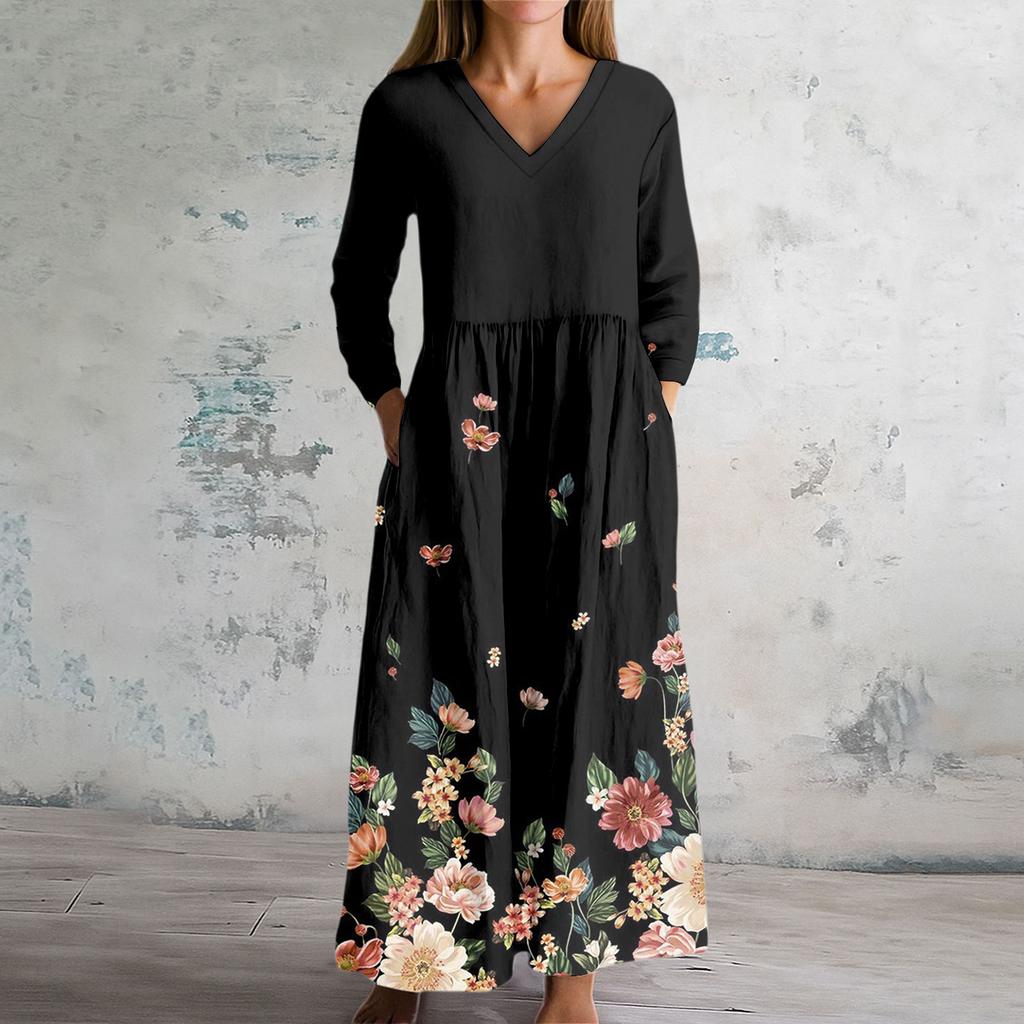 Women's Fashion Dress Spring V-neck Long Sleeve Dress