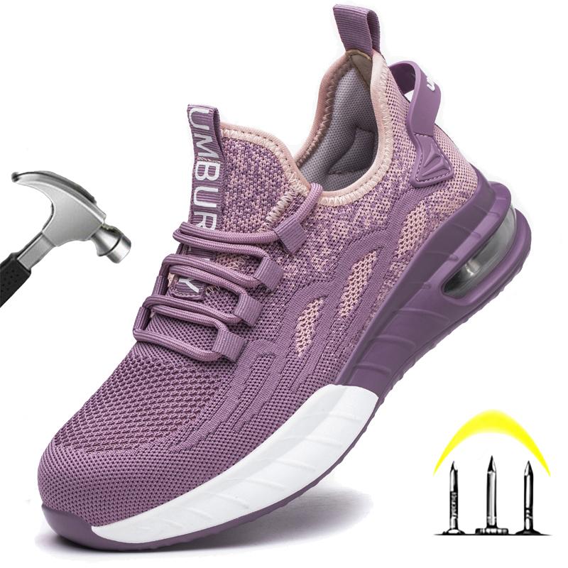 Women Puncture Proof Steel Toe Safety Shoes Breathable Sport Work Sneakers Construction Security Boots Anti Smash Comfortable Size 36 43